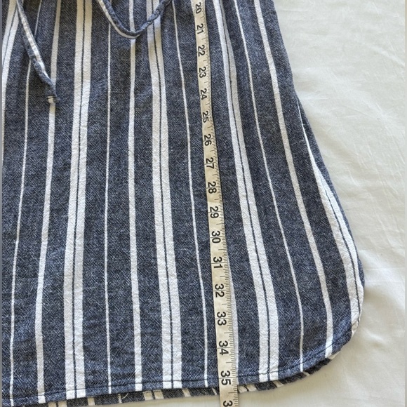 Old Navy Blue White Stripe Linen Blend Mini Dress Cinch Waist Drawstring Tie SzM - Picture 6 of 10